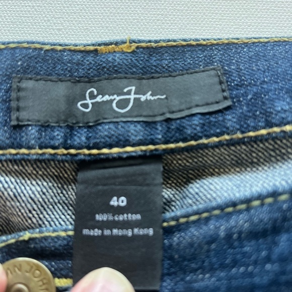 Used Sean Jean Dark Blue Denim Jorts 40x16" Inseam. Note to pocket buttons. (D5) - Picture 2 of 10